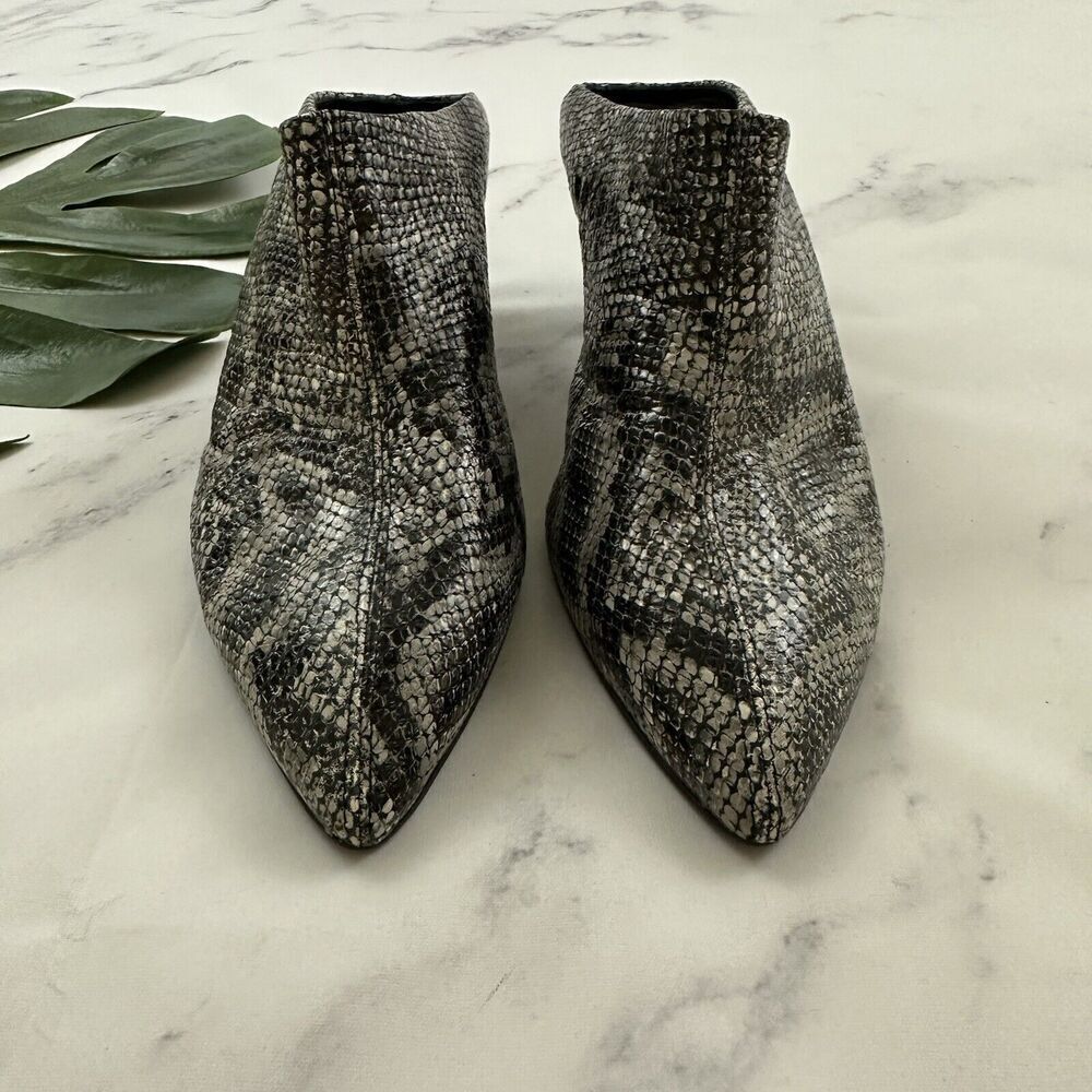 AGL Womens Mule Booties Heels Size 42 11 Black Gray Snakeskin Leather Point Toe - Picture 3 of 7